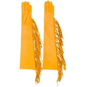 ZF5831 Fringe Style Ladies Illuminating Yellow Opera 50cm Long Leather Gloves Supplier In Lixian