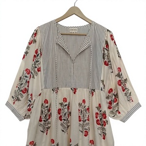Floral Linen Knee-Length Short Sleeve <b>Loose</b> Waist Casual <b>Dress</b> with Digital Printing for Daily Wear - Product Image 1