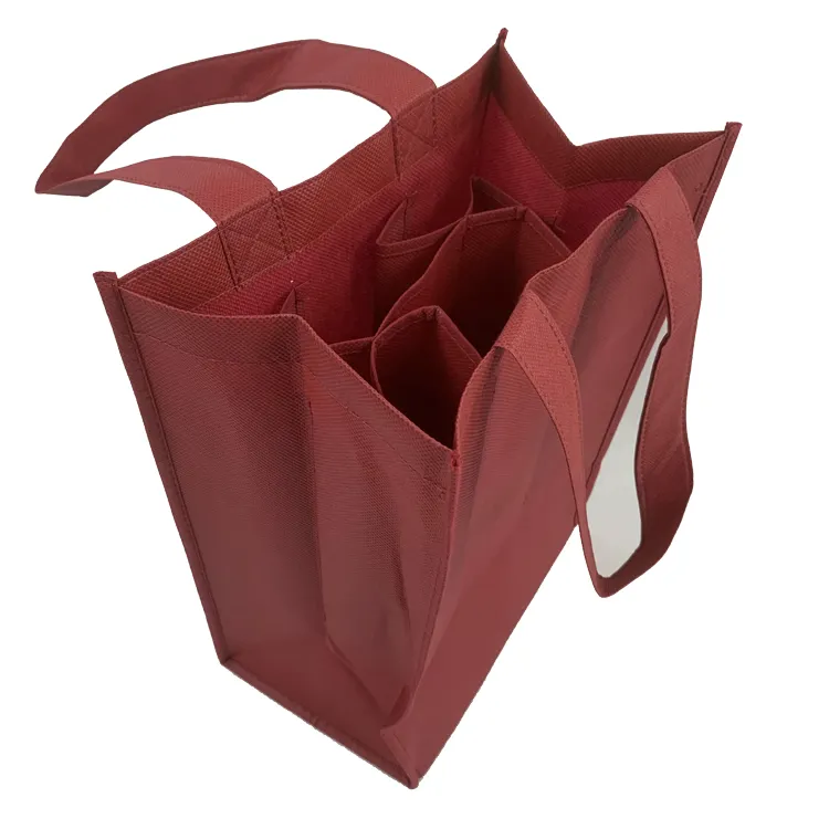Çevre dostu düşük fiyat 100% PP dokunmamış şarap çantası 4 şişe şarap taşıyıcı çanta tote çanta için özel baskılı logo ile şarap