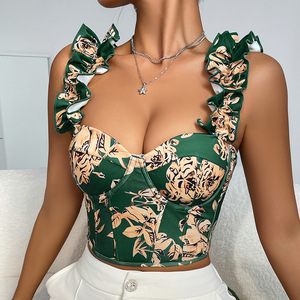Dulce cuello en V moda de verano streetwear sin mangas sexy camiseta sin mangas con cordones corsé bustier - Product Image 1