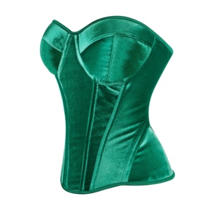 <span class=keywords><strong>Corsetto</strong></span> Bustier Verde Velluto Senza Spalline con Scollo a Cuore, Balze e Allacciatura Posteriore, con Stecche in Acciaio, Taglie Forti, Modellante per la Vita, da Donna - Product Image 2