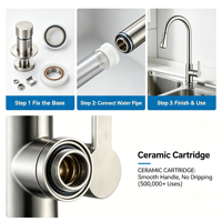 Robinet de cuisine traditionnel 2026 à 2 voies, finition nickel brossé, col long, mitigeur d'évier de cuisine durable, robinet de cuisine extractible de fabrication allemande
