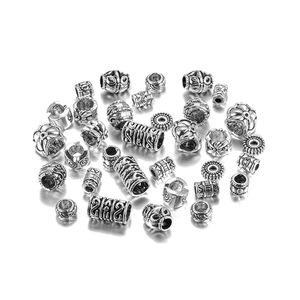 Cuentas espaciadoras de aleación de zinc en plata antigua, formas mixtas para hacer pulseras, cuentas dispersas chapadas en plata 925 AC0541 - Product Image 5