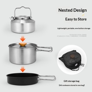 Juego de Utensilios de Cocina para Camping de Acero Inoxidable 304, Kit de Ollas Portátil de 3 Piezas, Sartén Antiadherente, Hervidor y Olla Combinados para Acampar al Aire Libre - Product Image 2