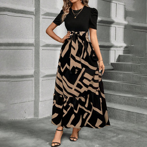 Vestidos de Verano para Mujer, Estilo Europeo y Americano, Estampado Floral, Cintura Alta, Elegantes, de Manga Corta - Product Image 3