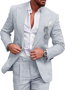 Conjunto de <span class=keywords><strong>traje</strong></span> de dos piezas de lino de un botón de talla grande para <span class=keywords><strong>hombre</strong></span>, pantalones transpirables, trajes en color sólido para Comercio exterior transfronterizo - Product Image 5