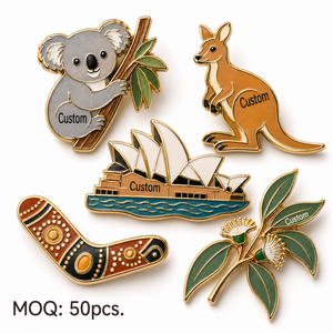 Venta al por mayor de pines de esmalte suave personalizados de alta calidad con temática australiana: insignias de koala y canguro, pin de solapa metálico de la Ópera de Sídney - Product Image 1