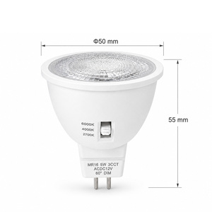 หลอดไฟ LED สปอตไลท์ MR16 5W 3CCT ขั้ว Gu5.3 วัสดุพลาสติกและอะลูมิเนียม ใช้ไฟ AC/DC 12V มุมลำแสง 60 องศา - Product Image 5
