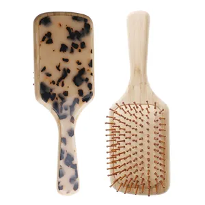 Miduiry biểu tượng tùy chỉnh bàn chải tóc và lược tre tự nhiên túi khí bằng gỗ Acetate phụ kiện bàn chải tóc mềm dê lông tùy chỉnh