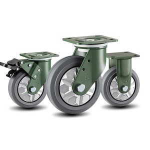 4 인치 산업용 고무 카트 바퀴 회전 잠금 캐스터 헤비 듀티 고무 캐스터 바퀴 - Product Image 1