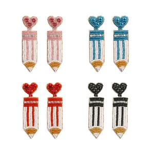 Valentinstag-Anhänger für Damen Lehrer Dankbarkeitstag Geschenk Mädchen Perlen Flechten Stift Herz Tropfen Dinkel Ohrringe Schmuck