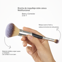 Pinceau de maquillage double embout JLY à poils courts, pinceau de fond de teint à double usage pour les produits liquides, crèmes et poudres