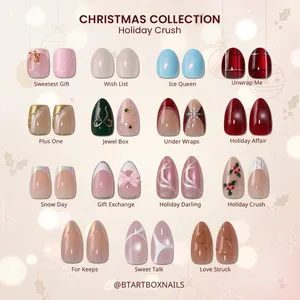 BTARTBOX Kit de Faux Ongles Réutilisables de Luxe pour Noël, en Gel Souple, French Manucure 3D, Courts, à Presser, Vente en Gros - Product Image 1
