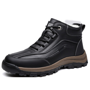 Bottes d'hiver pour hommes, hauteur cheville, en cuir véritable, doublure en fourrure, antidérapantes, chaudes, pour l'extérieur, bout rond, semelle en caoutchouc, semelle intermédiaire en EVA - Product Image 5