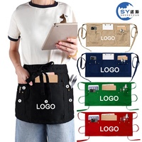 Nouvelles tabliers de serveur/serveuse en coton kaki personnalisables avec logo, vierges pour sublimation, courts, avec 5 poches