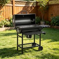 Panggangan BBQ Arang Portabel Modern Rak Tiga Tingkat Desain Lipat Konstruksi Besi Penghambat Api Pengapian Otomatis untuk Luar Ruangan