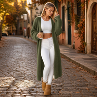 Cardigan Femme Personnalisé avec LOGO, Tricoté Épais, Manches Longues, Couleur Unie, Décontracté, Tendance Hiver, Polyester Doux, Fabrication OEM & ODM