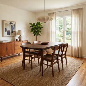 Un ensemble de table à manger ovale en bois massif, style Mid-Century Modern, tendance, avec quatre chaises, parfait pour rehausser l'ambiance de la salle à manger. - Product Image 4
