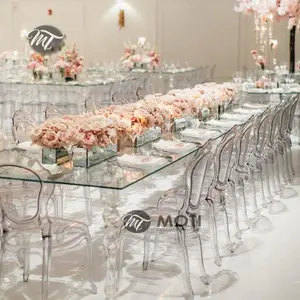 Sillas y mesas de comedor de acrílico transparente para boda, decoración de fiesta, diseño francés moderno