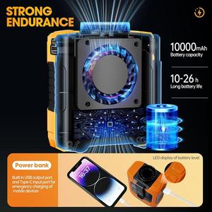 Ventilateur portable à porter à la taille de 10000 mAh avec trois vitesses, faible bruit, lumière d'urgence, alarme SOS, moteur sans balais, utilisation en camping-car et en extérieur - Product Image 2
