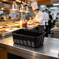 Boîte alimentaire rectangulaire noire jetable anti-fuite en PP avec couvercle ventilé pour la vente en gros