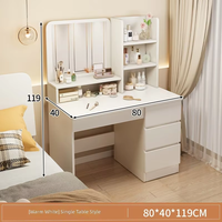 Commode de style crème luxueux en bois de hêtre avec tiroirs, table de chevet tout-en-un et miroir lumineux sur pied pour le maquillage