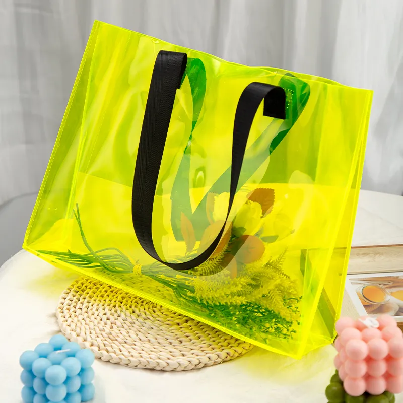 Bolsa de compras em PVC transparente reutilizável de plástico grande capacidade dobrável de alta qualidade sacola de compras em PVC à prova d'água