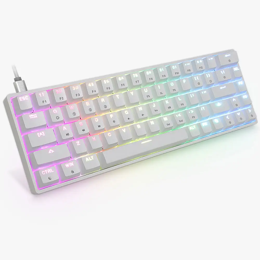 White keyboard GK68 SK68 68 keys RGB color backlight game mechanical keyboard OEM ABS keycap for tablet