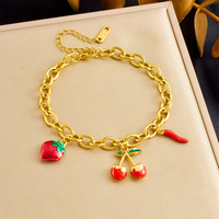 Bracelet à breloques fruits en acier inoxydable plaqué or, avec pendentifs fraise, cerise, piment et cœur, bijou à porter au quotidien