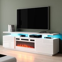 Mueble de madera para sala de estar, mueble moderno de lujo, mueble de Tv con chimenea y luces Led, color gris, MDF, nuevo diseño