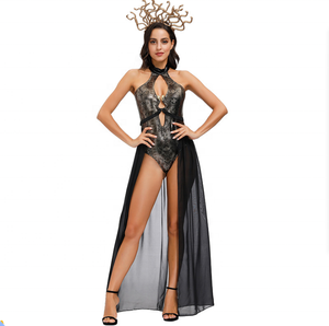 Maillot de bain en Polyester blanc bronzant + 40D, filet d'halloween, effrayant, monstre de mer, ancien, grec, Medusa, imprimé serpent, à fourchette haute - Product Image 1