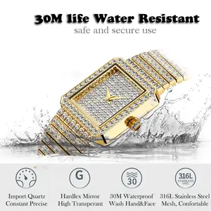 Reloj de Diamantes de Lujo para Mujer, Venta al por Mayor OEM, Logotipo Personalizado, Correa Chapada en Oro, Diamantes Cultivados en Laboratorio, Resistente al Agua 30M - Product Image 4