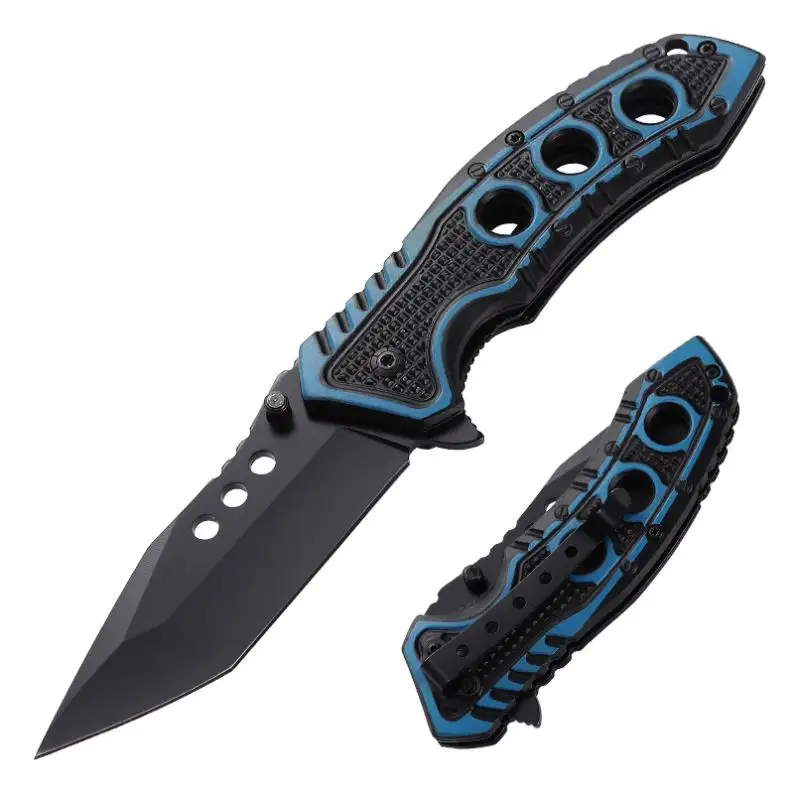 Tactical Plastic Handle Blue Highlight Folding Edc Outdoor Survival Hunting Camping Pocket Knife Self Defence Emergency Tools