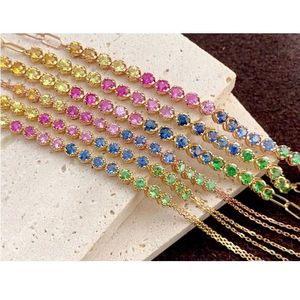 Xinfly 18K Yellow Gold <b>Rainbow</b> Gemstone Fancy Sapphire Half Tennis <b>Bracelet</b> - Product Image 1