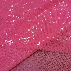 New Arrival Aztec Glitter Popular Flower 3mm Fuchsia Embroidery Sequin Mesh Tulle Net Tiled Fabric For Evening Clothes And Shoes