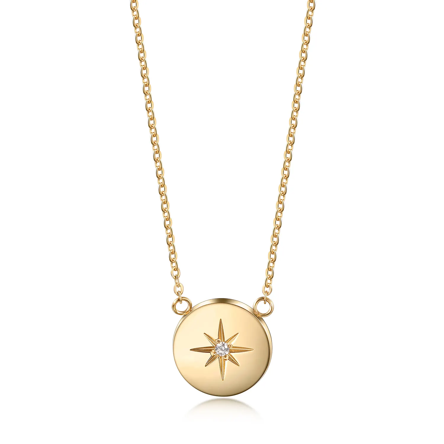 Stainless Steel Round Charm North Star sun and moon Necklace