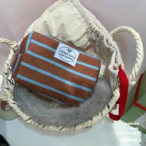 Bolsa de maquillaje de tela de toalla de rayas portátil, bolsa de mujer absorbente de algodón puro, bolsa de maquillaje suave y cómoda - Product Image 3