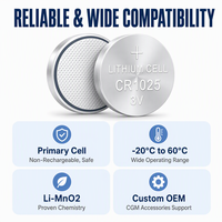 Pile bouton médicale Ieeton CR1025 3V 30mAh Li-MnO2 au dioxyde de manganèse, pile primaire/non rechargeable pour CGM