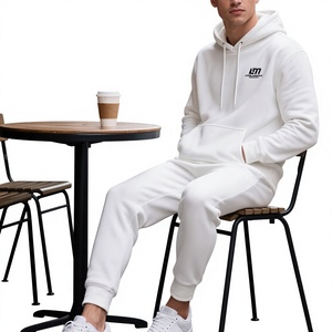 Sudadera con Capucha de Algodón Blanca para Hombre, con Logotipo Frontal, Manga Larga, Informal, para Invierno, Color Sólido, Cierre con Cordón, Bolsillos Laterales - Product Image 4