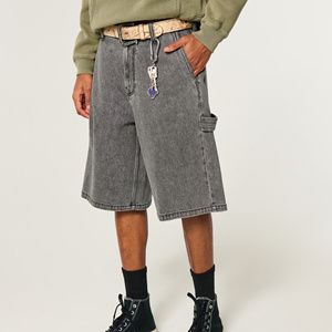 Pantalones cortos de mezclilla para <span class=keywords><strong>hombre</strong></span> de 15oz, de algodón, estilo carpintero, con presillas, lavado vintage gris, con bolsillo frontal inclinado y pierna recta - Product Image 1