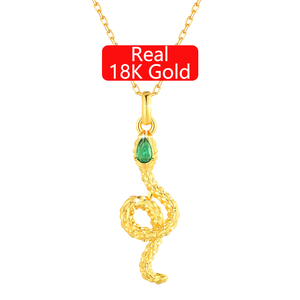 Colgante de Oro de 18K con Baño de Oro, Diseño de Serpiente Egipcia con Corte Esmeralda y Forma de Flor, Joyería Exquisita de Oro Antiguo para Regalo Unisex - Product Image 1