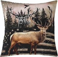 Housse de coussin en tissu doux avec motif d'ours et d'élan, décoration de coussin avec drapeau américain, housse de coussin camouflage, animaux vert et brun, intérieur et extérieur