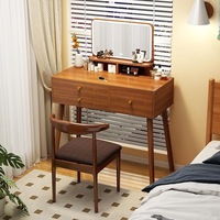 Coiffeuse moderne du milieu du siècle en MDF avec miroir LED et tabouret – Bureau de maquillage haut de gamme pour petit appartement – Ensemble de meubles de chambre