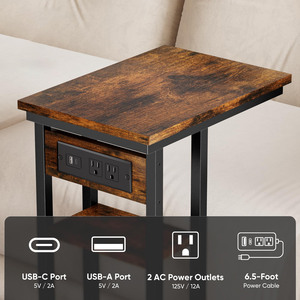 Tavolino Moderno Personalizzato in Legno Massello Ecologico con Stazione di Ricarica, Tavolino a C, Tavolino Porta <span class=keywords><strong>TV</strong></span>, Tavolino da Divano per Spazi Ridotti - Product Image 3