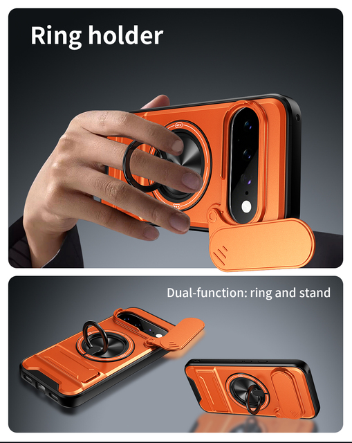 New Armor Design Slide Camera Lens Protection Magnetic Ring Stand Phone Case for Google Pixel/9 Pro XL/10 Pro XL/11 Pro XL 5G
