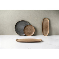 Services de table en grès artisanal 16 pièces, marron terreux, assiettes, bols, tasses, style européen, compatibles micro-ondes