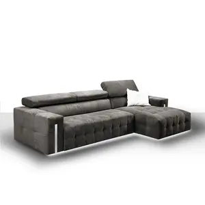 Роскошная современная мебель для гостиной, секционная L-образная 6-Местная белая кожаная диван с подсветкой