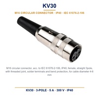 M16 Circular Connector IP40 IEC 61076-2-106 Screw Locking Female Straight 3 Pin Solder Terminal Sensor Industrial 4-6mm Cable