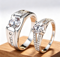 Ensemble de bagues assorties pour couple en gros, avec zircone cubique et pierre ronde, pour homme et femme, pour promesse, mariage, fiançailles, bijoux cadeau