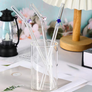 Paille de verre fleur de dessin animé créative paille de verre transparente colorée approvisionnement transfrontalier tuyau droit de paille à haute teneur en borosilicate - Product Image 2